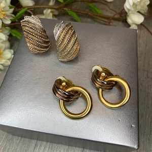 Two Pair 90’s Era Tri-tone Clip Earrings